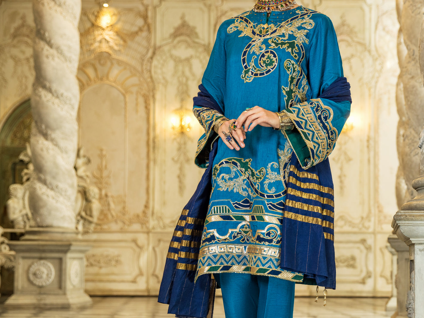 Blue Raw Silk 3Pc Stitched - ALP-3PS-1279