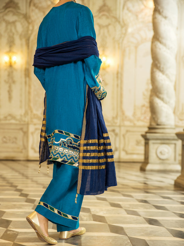 Blue Raw Silk 3 Piece Stitched - ALP-3PS-1279