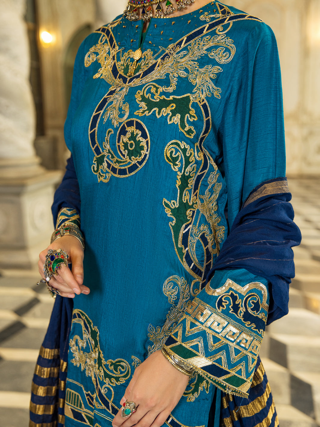 Blue Raw Silk 3Pc Stitched - ALP-3PS-1279