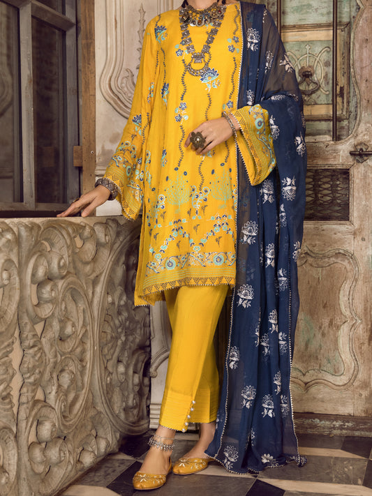 Yellow Khaddi Silk 3Pc Stitched - ALP-3PS-1282