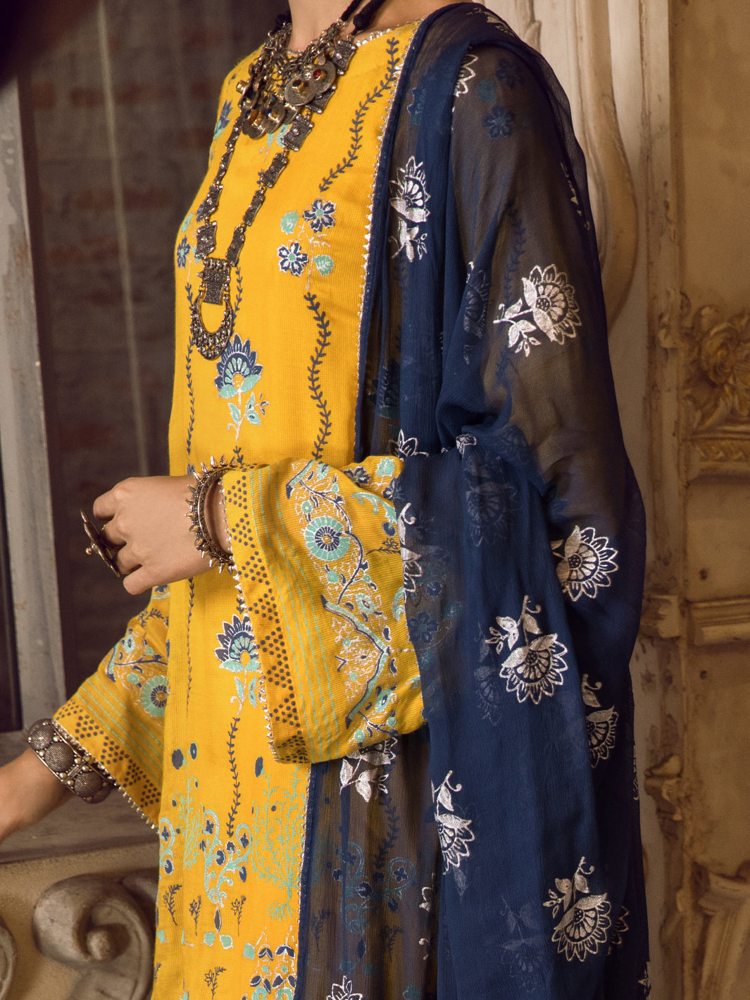 Yellow Khaddi Silk 3Pc Stitched - ALP-3PS-1282