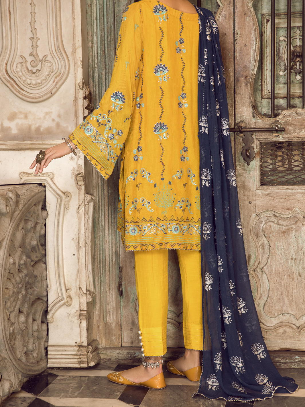 Yellow Khaddi Silk 3Pc Stitched - ALP-3PS-1282