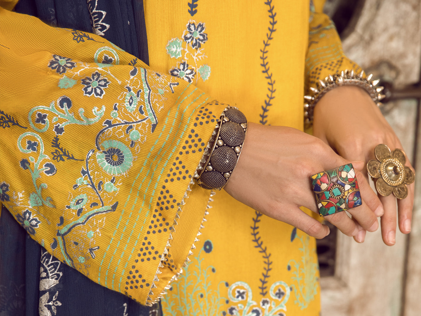 Yellow Khaddi Silk 3Pc Stitched - ALP-3PS-1282