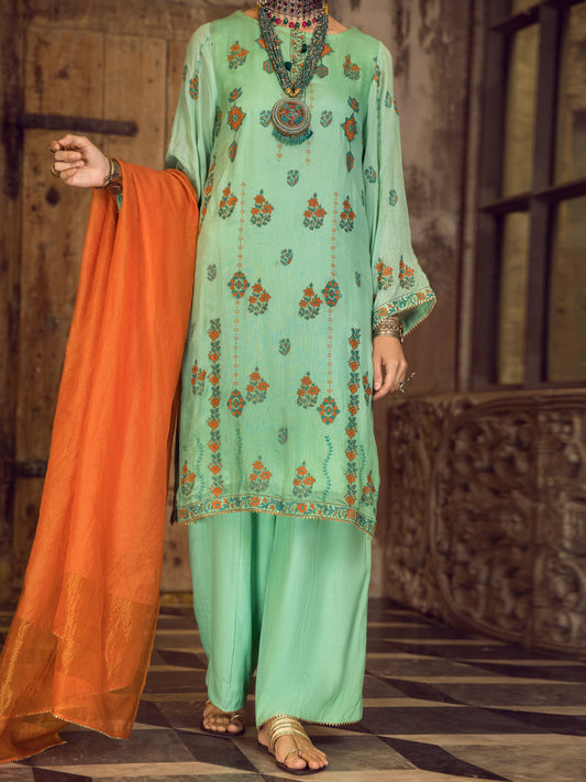 Sea Green Khaddi Silk 3Pc Stitched - ALP-3PS-1283