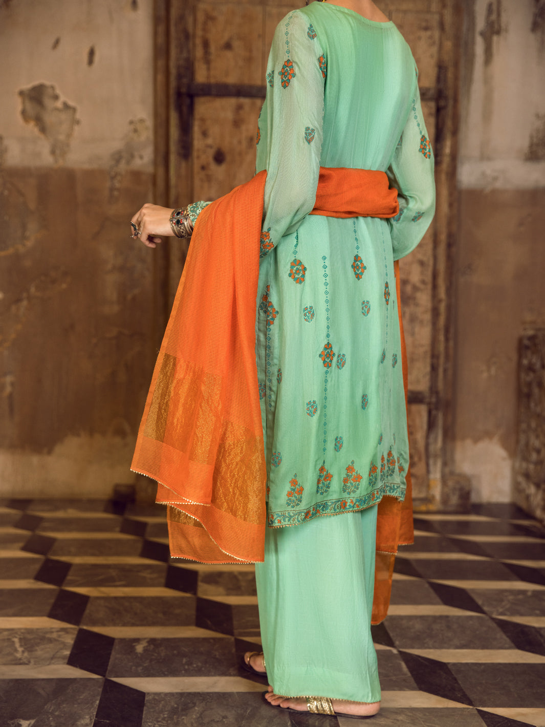 Sea Green Khaddi Silk 3Pc Stitched - ALP-3PS-1283