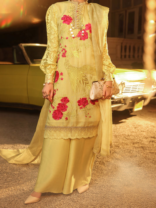 Yellow Cotton Mesuri 3 Piece Stitched - ALP-3PS-1291