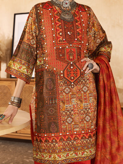 Red Hand-Woven Lurex 3 Piece Stitched - ALP-3PS-1299
