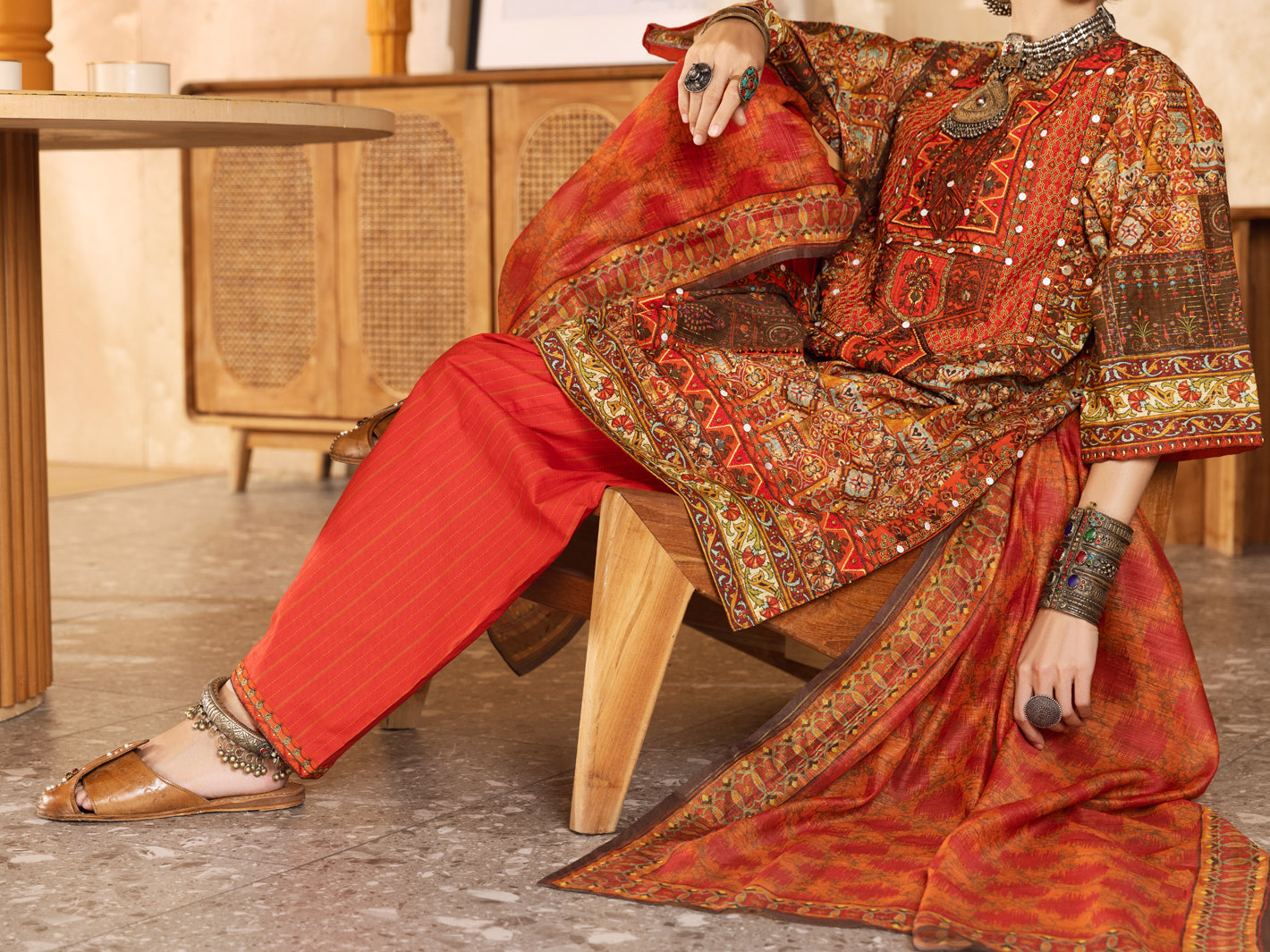 Red Hand-Woven Lurex 3 Piece Stitched - ALP-3PS-1299