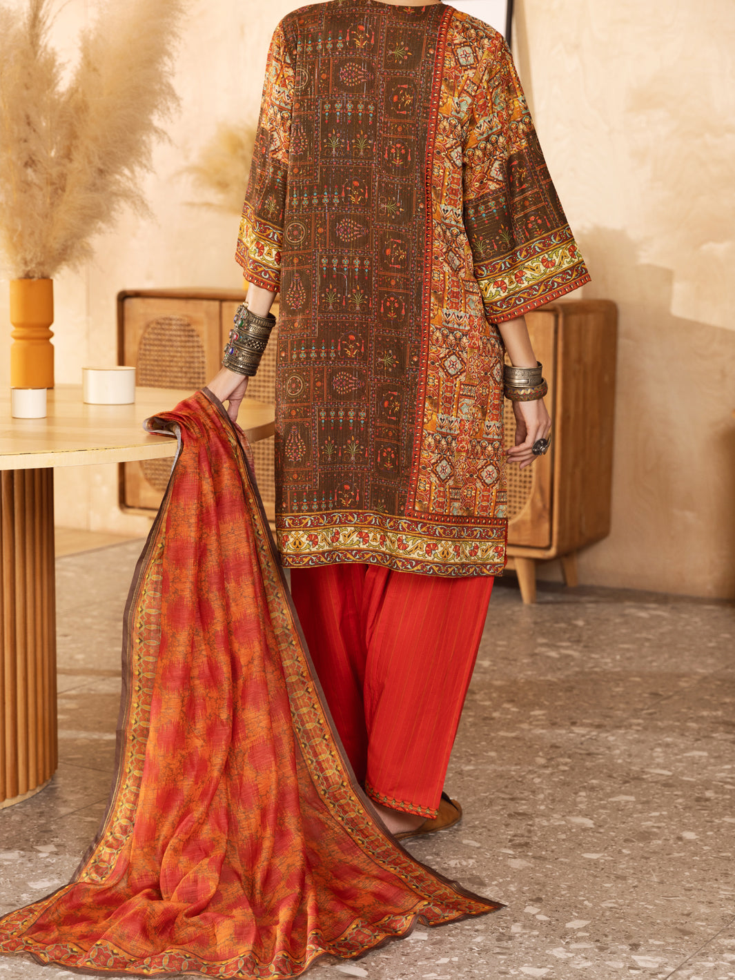 Red Hand-Woven Lurex 3 Piece Stitched - ALP-3PS-1299