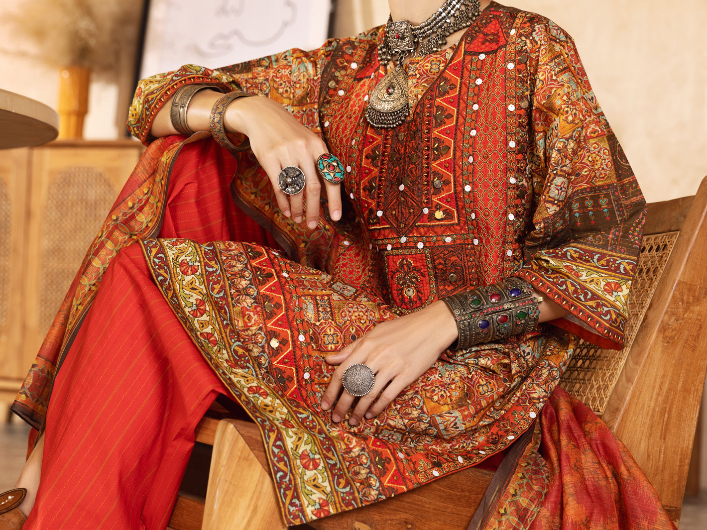 Red Hand-Woven Lurex 3 Piece Stitched - ALP-3PS-1299