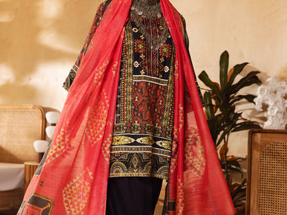 Red Hand-Woven Lurex 3 Piece Stitched - ALP-3PS-1300