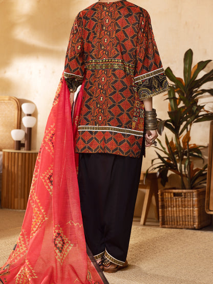 Red Hand-Woven Lurex 3 Piece Stitched - ALP-3PS-1300