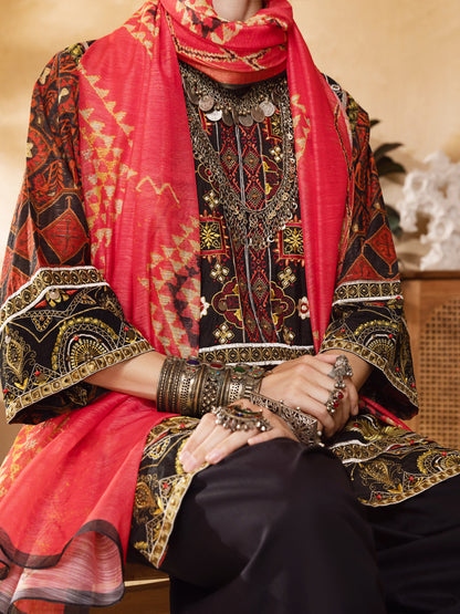 Red Hand-Woven Lurex 3 Piece Stitched - ALP-3PS-1300