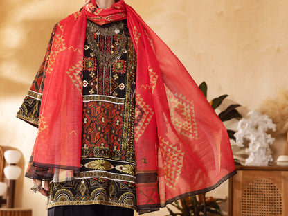 Red Hand-Woven Lurex 3 Piece Stitched - ALP-3PS-1300