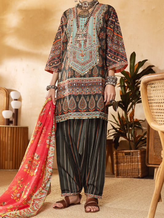 Green Hand-Woven Lurex 3 Piece Stitched - ALP-3PS-1302
