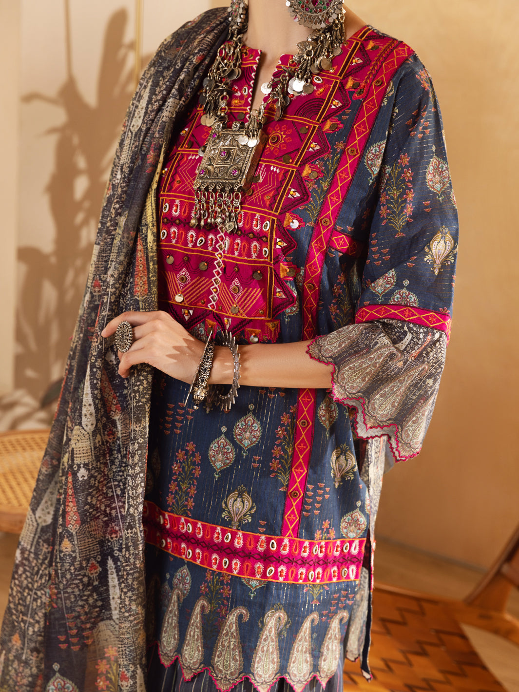 Blue Lurex Jacquard 3Pc Unstitched - ALP-3PS-1303