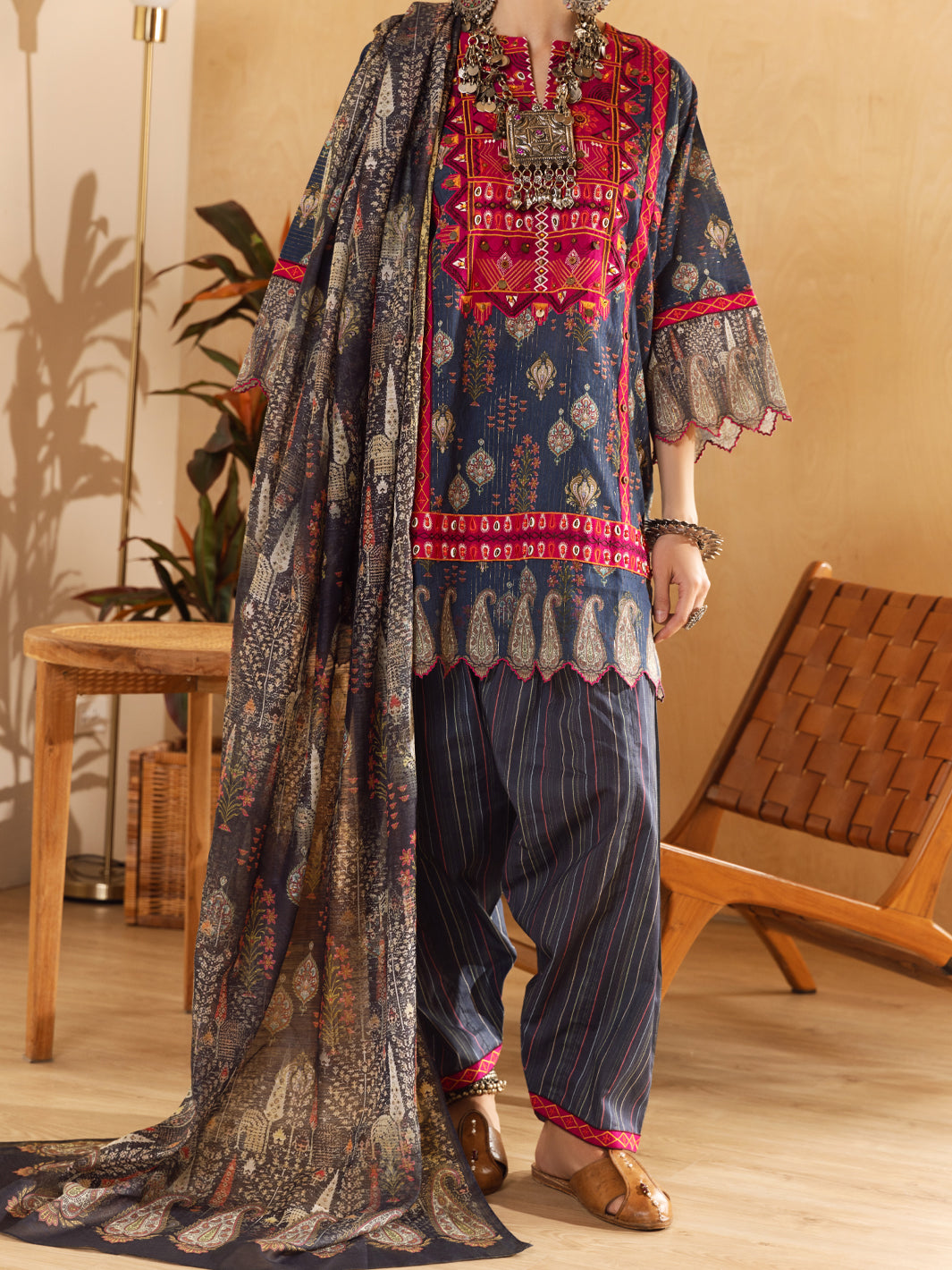 Blue Lurex Jacquard 3Pc Unstitched - ALP-3PS-1303