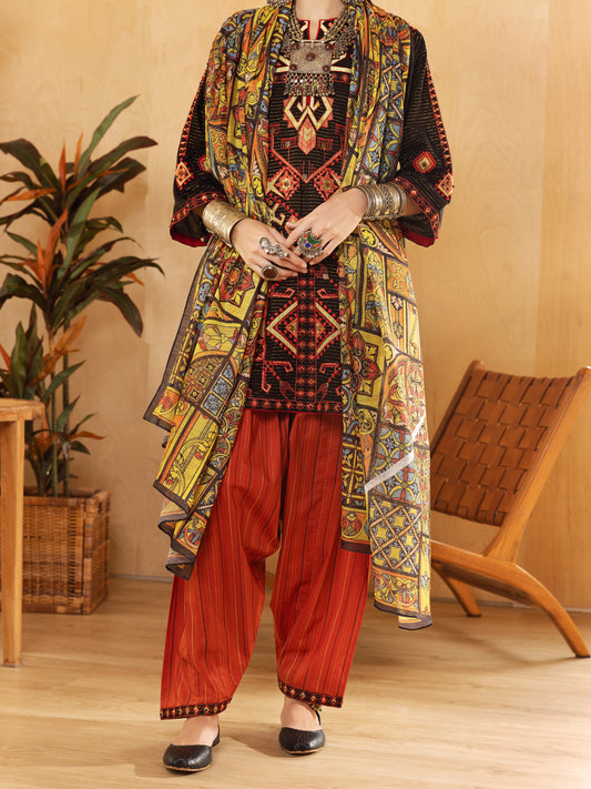 Black Lurex Jacquard 3Pc Unstitched - ALP-3PS-1304