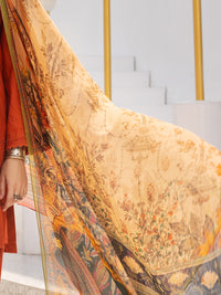 Orange Dobby Schiffli 3Pc Unstitched - ALP-3PS-1316