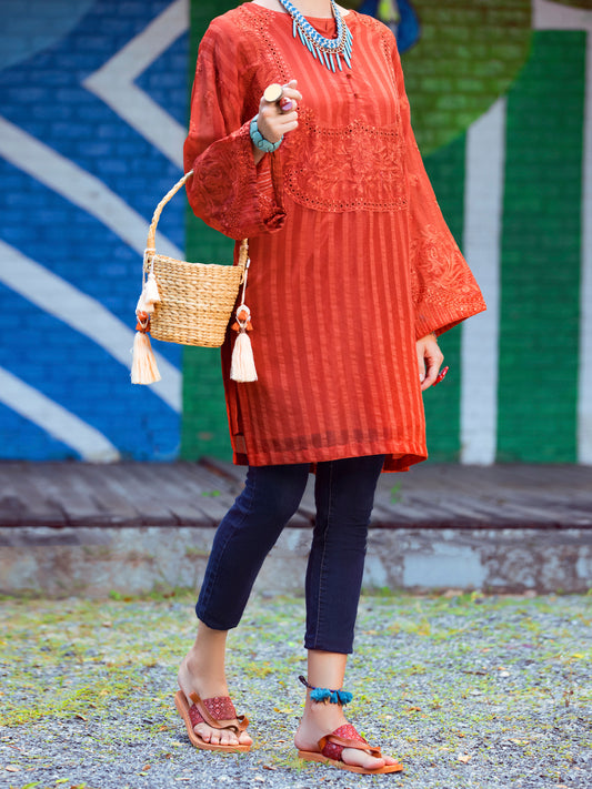 Rust Khaddi Net Tunic - ALP-LK-1351