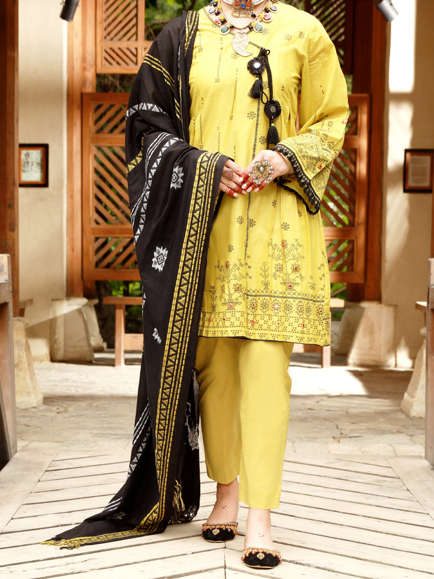 Lime Green Lawn 3 Piece Stitched - ALP-3PS-1385