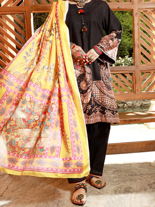 Black Jacquard 3 Piece Unstitched - ALP-3PS-1386