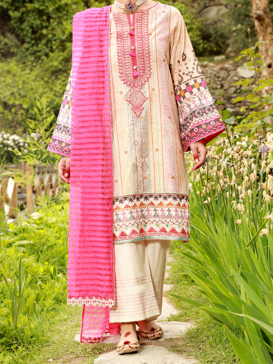 Off White Lawn 3Pc Unstitched - ALP-3PS-1387