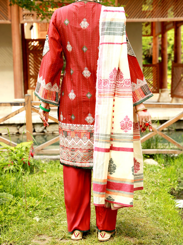 Maroon Lawn 3 Piece Unstitched - ALP-3PS-1388