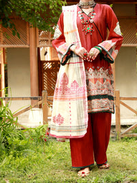Maroon Lawn 3Pc Stitched - ALP-3PS-1388