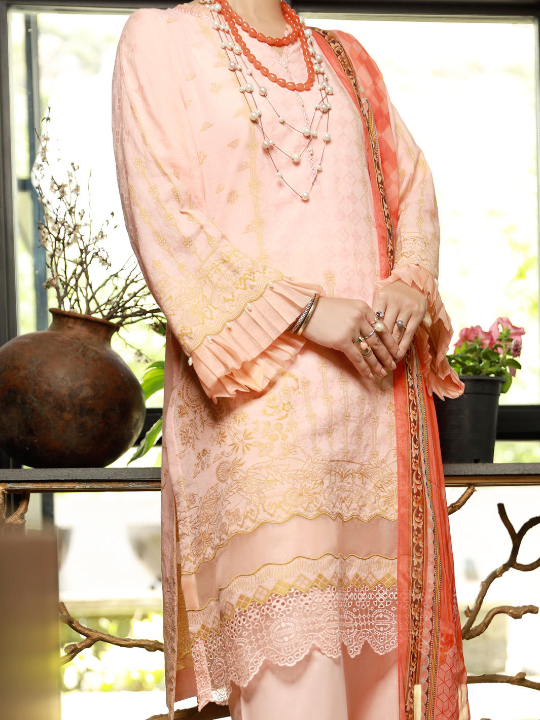 Pink Jacquard 3Pc Stitched - ALP-3PS-1393