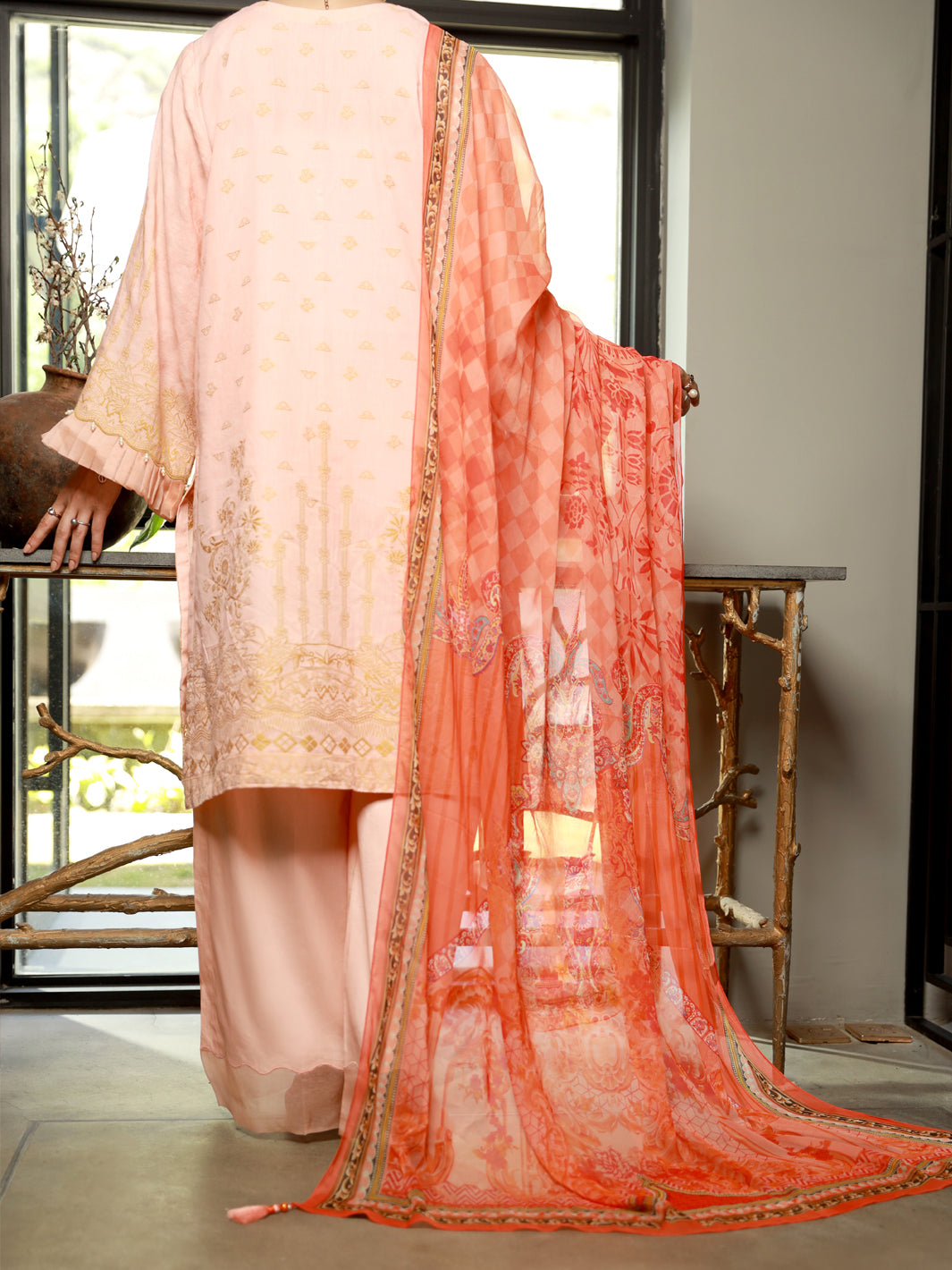 Pink Jacquard 3Pc Stitched - ALP-3PS-1393