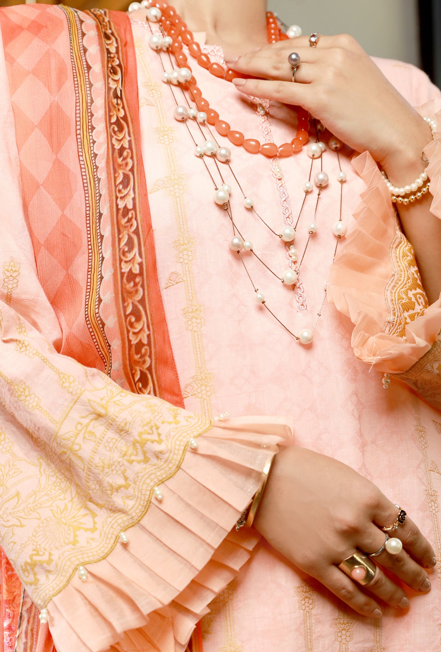 Pink Jacquard 3Pc Stitched - ALP-3PS-1393
