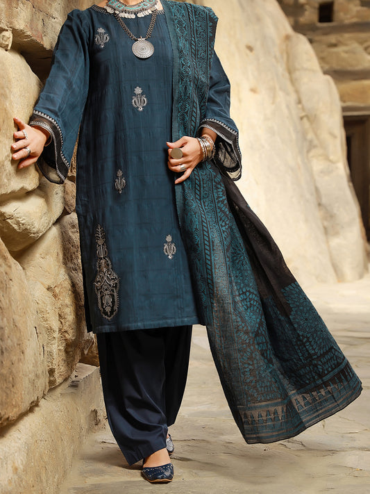 Charcoal Jacquard 3 Piece Unstitched - ALP-3PS-1411