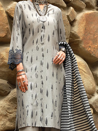 Grey Yarn-Dyed 3Pc Unstitched - ALP-3PS-1414