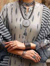 Grey Yarn-Dyed 3Pc Unstitched - ALP-3PS-1414
