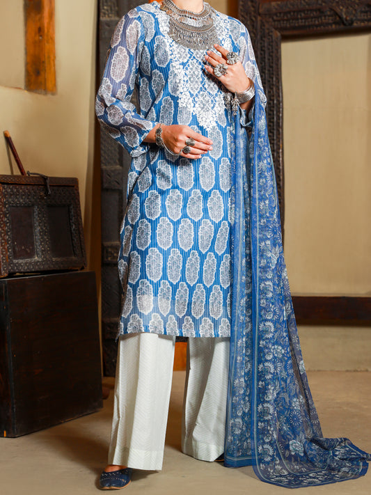 Blue Jacquard 3Pc Stitched - ALP-3PS-1417