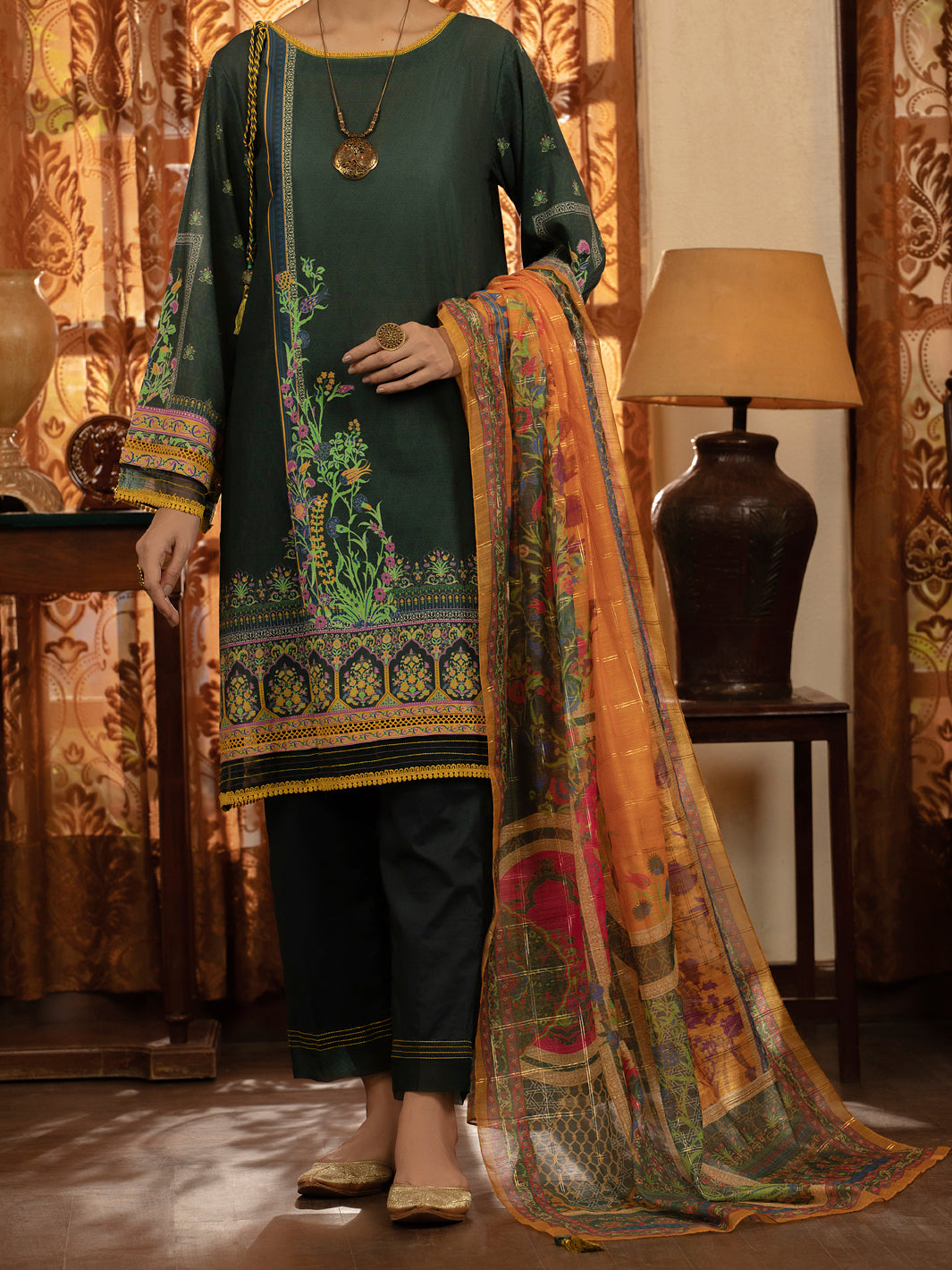 Dark Green Jacquard 3Pc Unstitched - ALP-3PS-1428