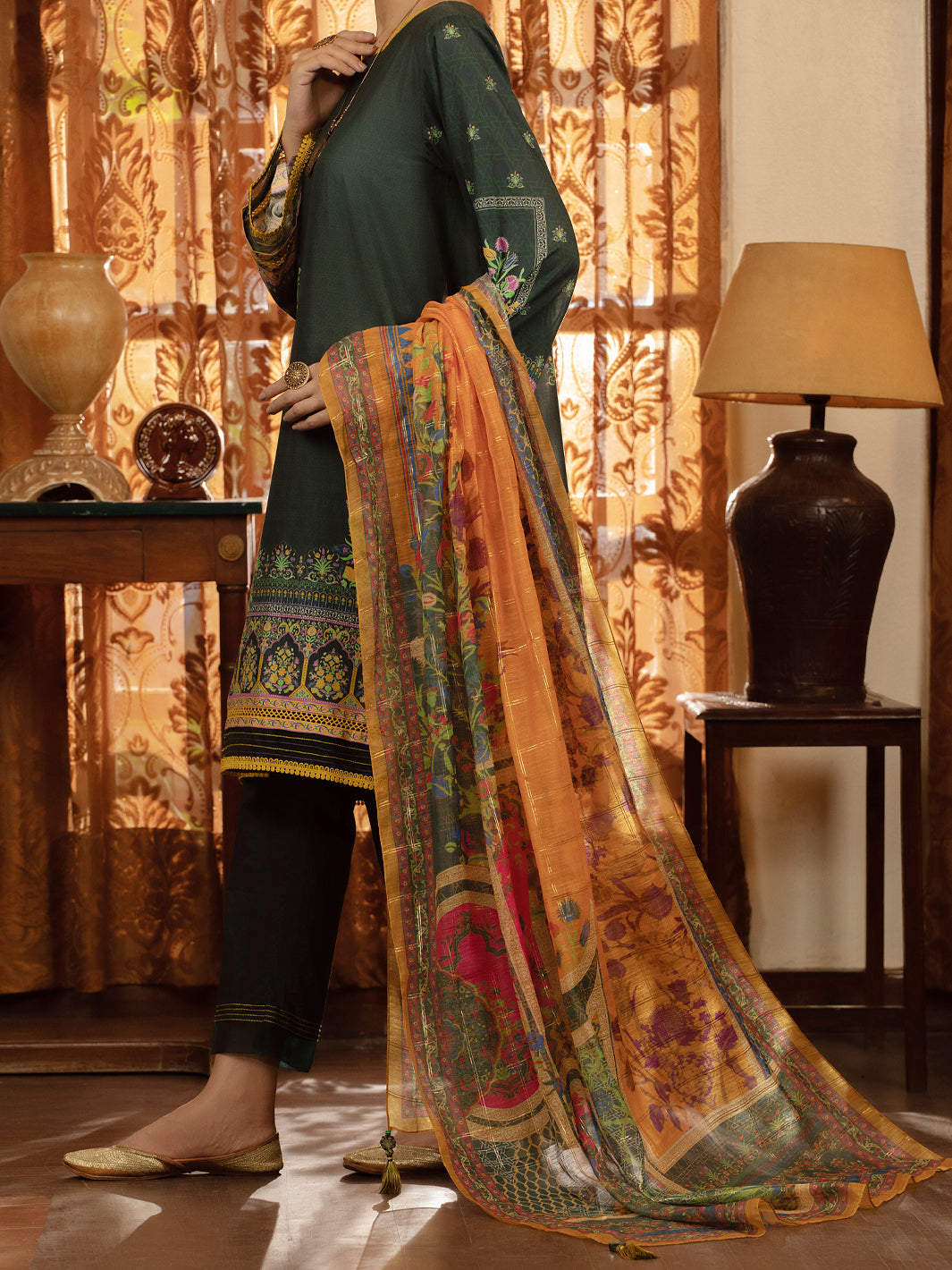 Dark Green Jacquard 3Pc Unstitched - ALP-3PS-1428