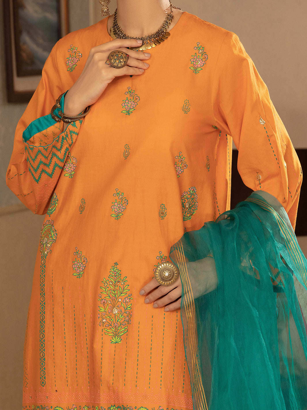 Orange Cambric 3Pc Stitched - ALP-3PS-1430