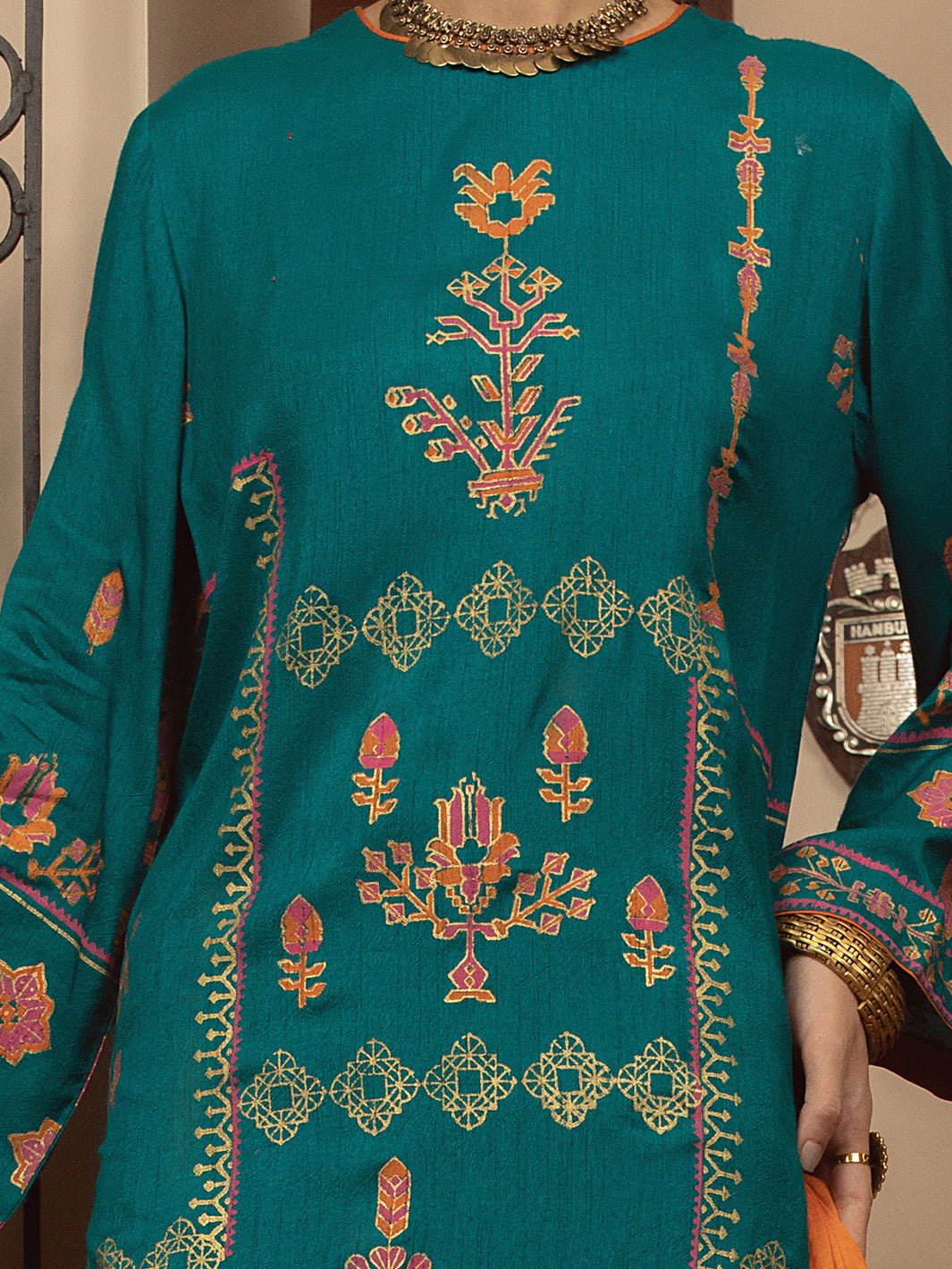 Turquoise Raw Silk 3Pc Stitched - ALP-3PS-1432