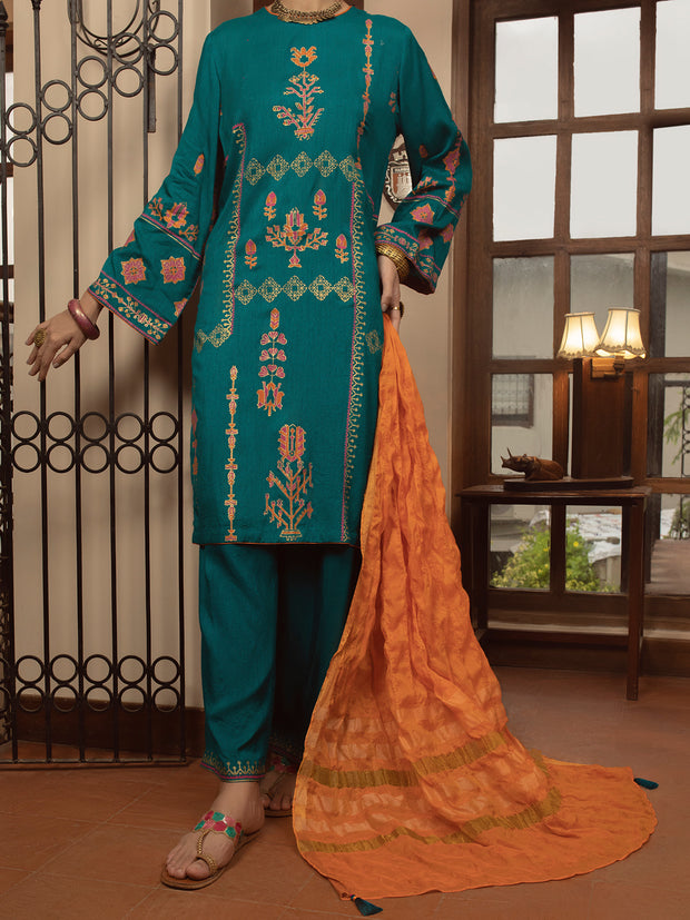 Turquoise Raw Silk 3 Piece Stitched - ALP-3PS-1432