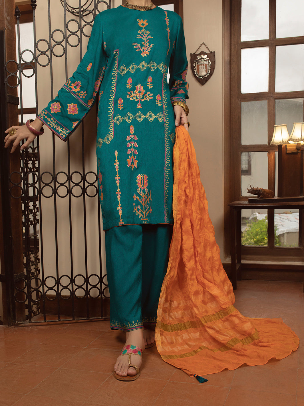 Turquoise Raw Silk 3Pc Stitched - ALP-3PS-1432