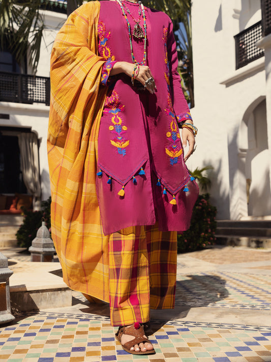 Magenta Poly-Cotton 3 Piece Stitched - ALP-3PS-1442