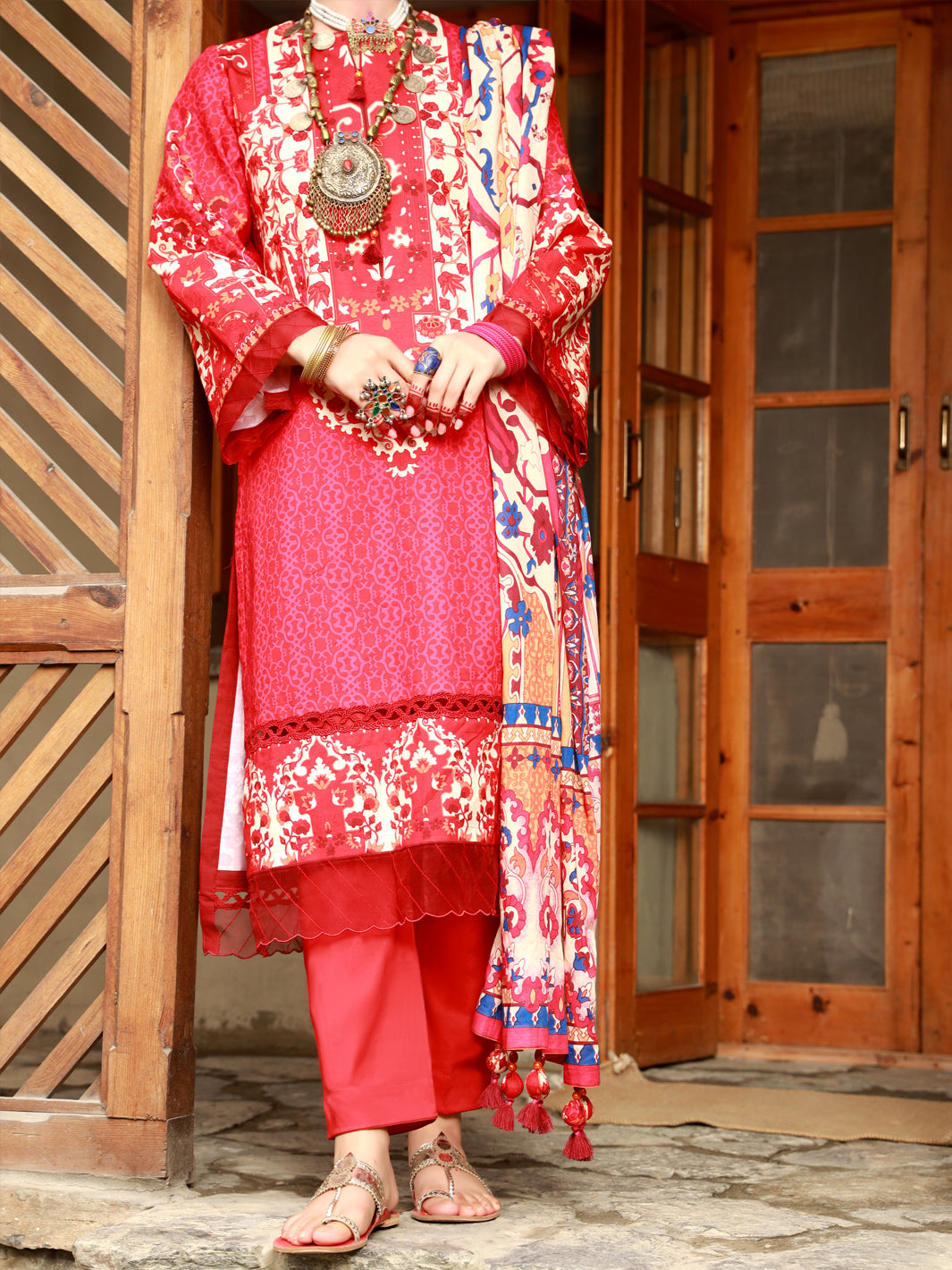 Red Lawn 3Pc Unstitched - ALP-3PS-1477