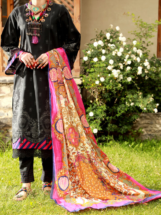 Black Lawn 3Pc Unstitched - ALP-3PS-1478