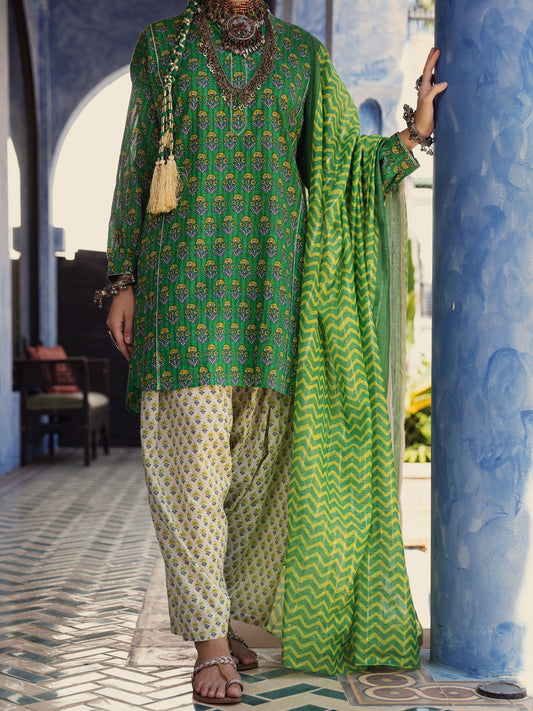 Green Dobby Jacquard 3 Piece Stitched - ALP-3PS-1502