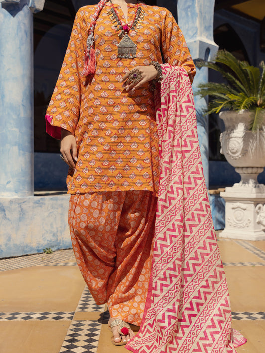Orange Dobby 3 Piece Unstitched - ALP-3PS-1504