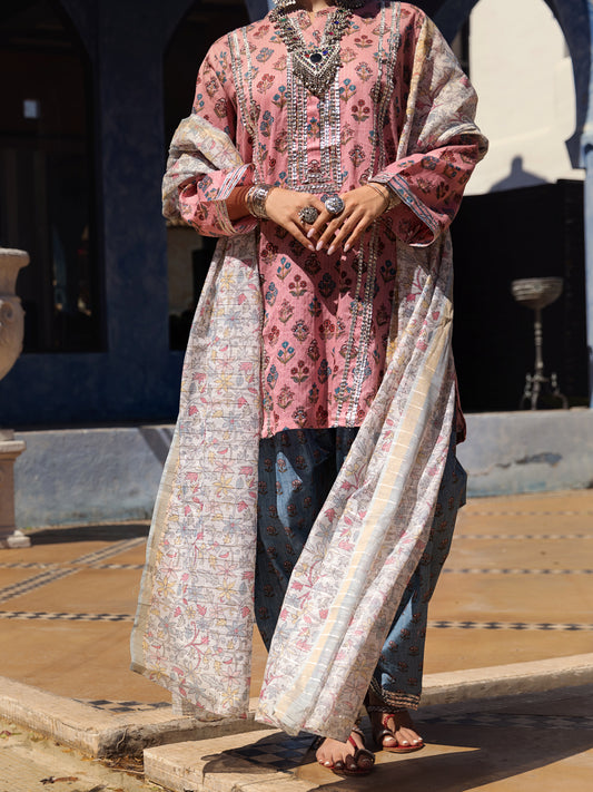 Peach Lino Kara 3 Piece Stitched - ALP-3PS-1505