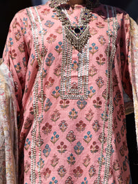 Peach Lino Kara 3 Piece Stitched - ALP-3PS-1505