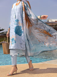 Ice Blue Burn Out 3 Piece Unstitched - ALP-3PS-1514